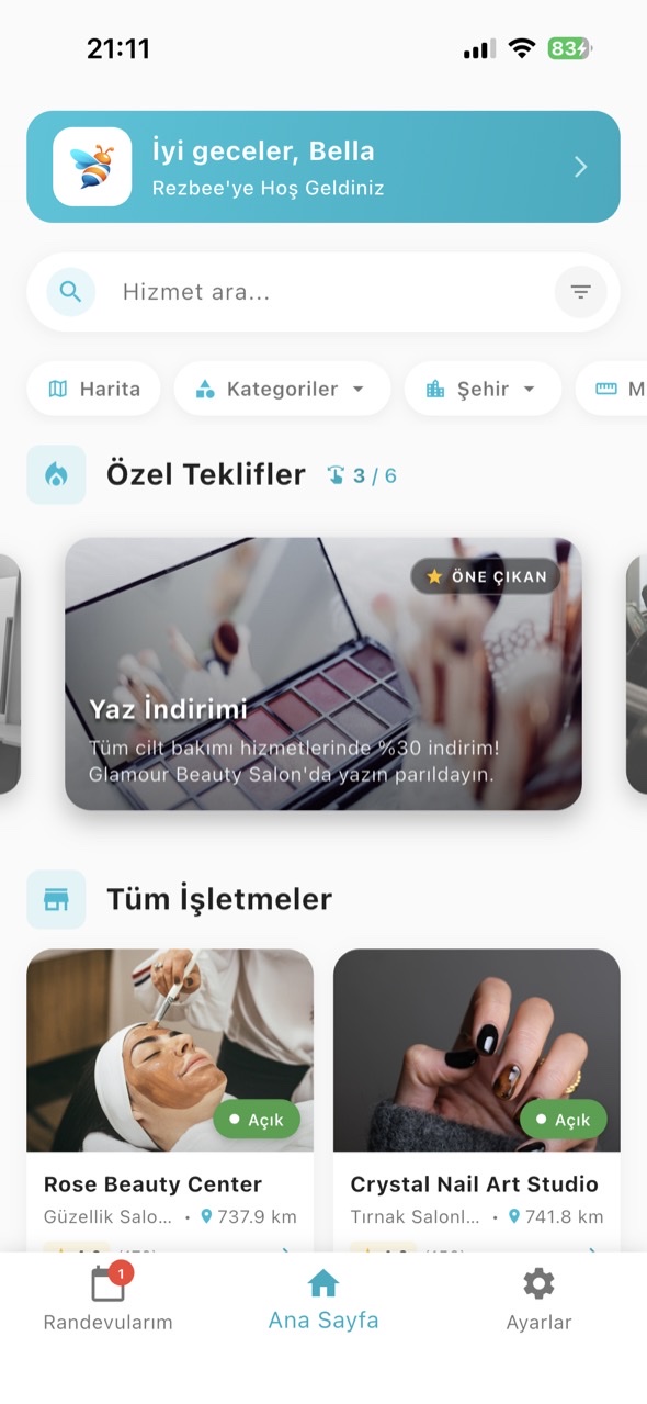 Rezbee home screen